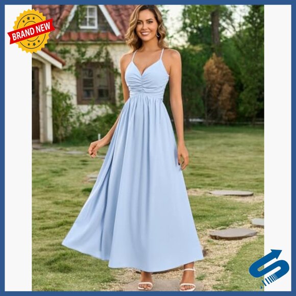 Women's Summer Maxi Dress Spaghetti Strap Flowy Beach Wedding Guest Casual - Picture 2 of 5